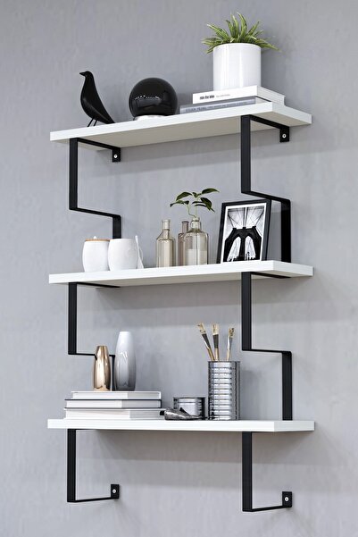 Mobitopya Metal Ayaklı Duvar Rafı, 3 Katlı Duvar Rafı, Kitaplık, Saksılık, Ba...