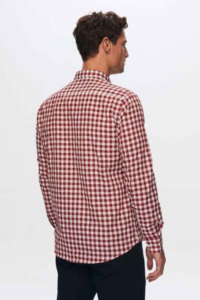 D'S Damat Slim Fit Claret Red καρό πουκάμισο