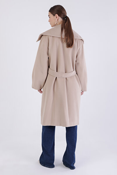 ALLDAY Bej Oversize Kuşaklı Kaşe Kaban