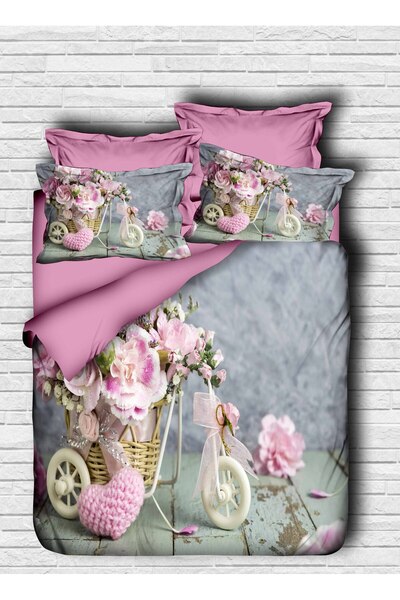 Fabeteks Miniature Flowers and Roses Digital Double Duvet Cover Pillow Set