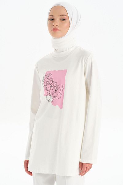 Tuğba White Pattern Printed Knitted Blouse