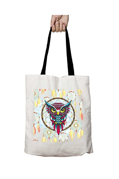 ART HEDİYE Black Handled Dream Catcher Owl Washable School Shoulder Bag