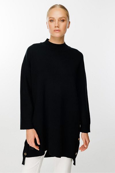 Ghisa Black Knitwear Tunic - Side Buttoned