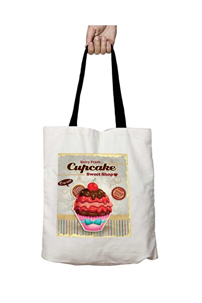 ART HEDİYE Dairy Fresh Cupcake Sweet Shop - حقيبة كتف قابلة للغسل بمقابض سوداء