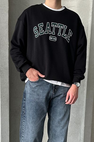 HYMAN Ανδρικό φούτερ με στάμπα Seattle Oversize