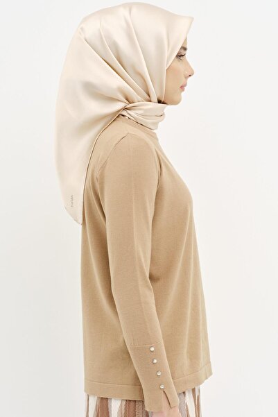 Tuğba Kolları Düğme Detaylı Sıfır Yaka Kazak - Camel