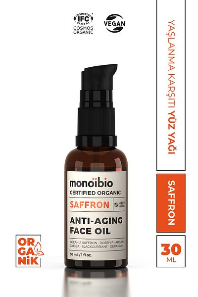 Monoibio Saffron Anti-Aging Organic Face Care Oil - Anti Aging Collagen Structure Strengthening Serum 30 ml