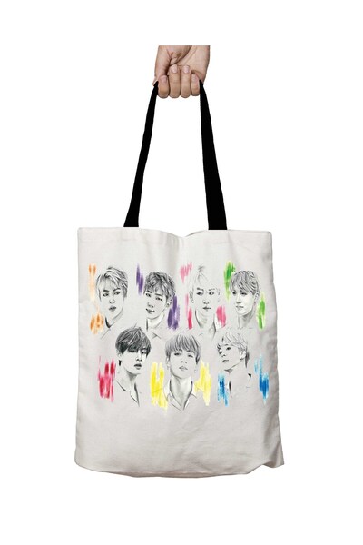 ART HEDİYE Bts Colorful New Design Washable School Shoulder Bag with Black Ha...