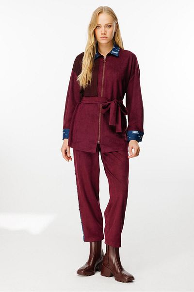 Ghisa Plum Colored Belted Waist Suit Set