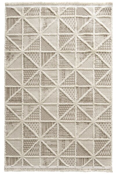 Cool Halı Sakura 2201 Krem Hav Toz Vermez Etnik Desenli Modern Dokuma Bukleli Salon Halısı