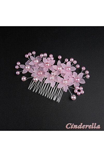 Cinderella Coc cu pieptene de perle roz - Model floral Coroana de mireasa Nun...