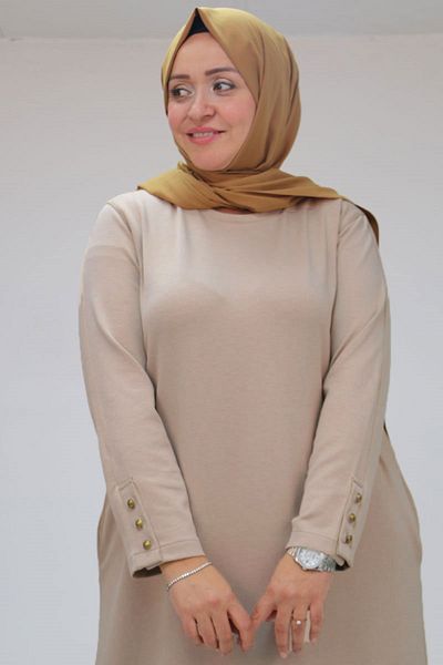 Eslina Φόρεμα 42031 Model Mink Osyho - Plus Size, με τσέπες και πατιλέτα
