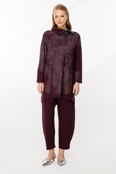 Ghisa Plum Patterned Collar Detailed Set