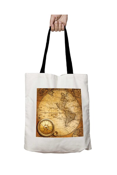 ART HEDİYE حقيبة كتف مدرسية قابلة للغسل على شكل بوصلة خريطة العالم بمقبض أسود