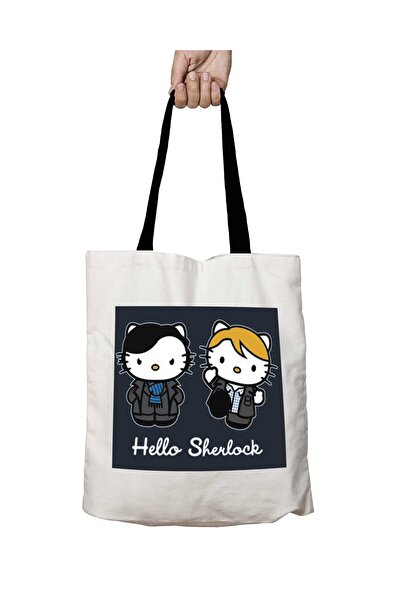 ART HEDİYE Чорна сумка Hello Kitty Sherlock Holmes з ручками, що можна прати,...