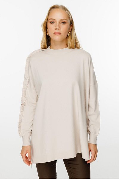 Ghisa Cream Colored Ruffle Sleeve Knitwear Tunic