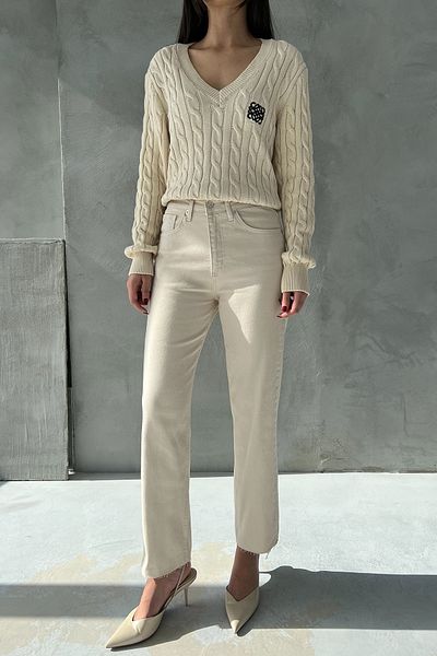 Seda Yalçın Atelier Cream Rennes Length Fit Cut-Out Leg Jeans