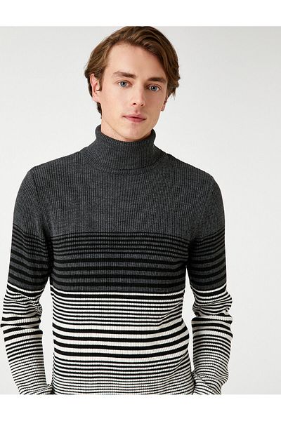 Koton Basic-Strickpullover, Rollkragenpullover, Farbblock, schmale Passform