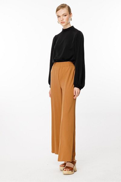 Ghisa Hazelnut Patterned Elastic Waist Trousers