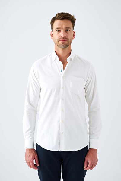 Paşahan 100% Cotton Comfort Fit Men's Shirt with Velvet Embroidery Detail Pockets
