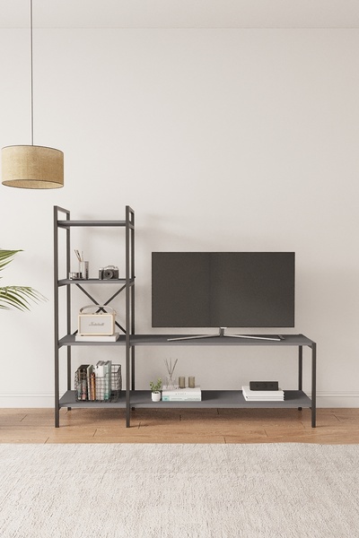 Mobitopya Nilamu Antrasit Tv Ünitesi | Açık Raflı Tv Sehpası Ve Çok Amaçlı Dü...
