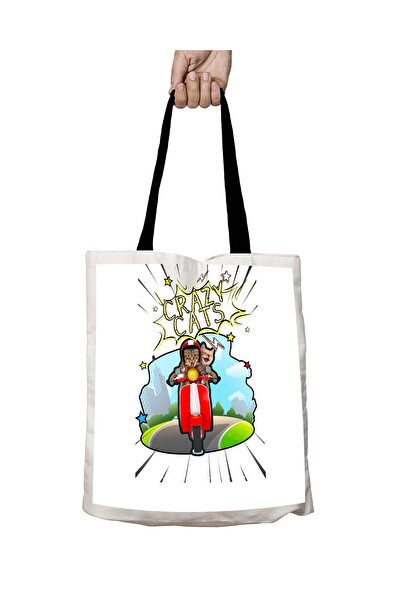 ART HEDİYE حقيبة كتف مدرسية قابلة للغسل للقطط المجنونة بمقبض أسود