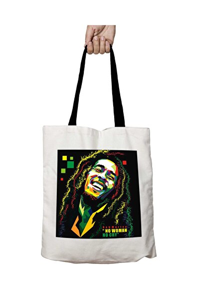 ART HEDİYE Black Handle Bob Marley No Woman No Cry Washable School Shoulder Bag
