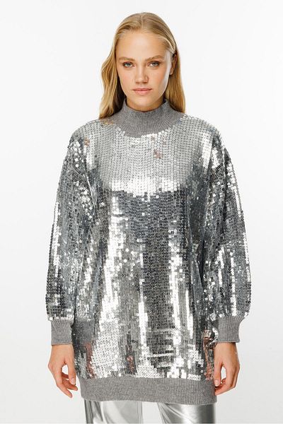 Ghisa Gray Sequined Knitted Tunic