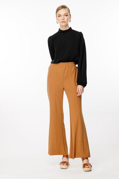 Ghisa Hazelnut Patterned Elastic Waist Trousers