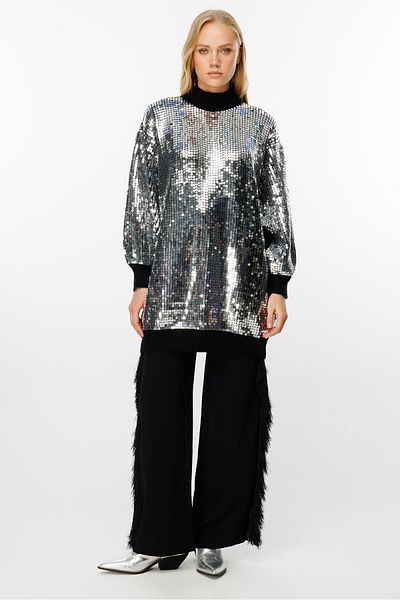 Ghisa Black Knitted Tunic - Sequin Detailed