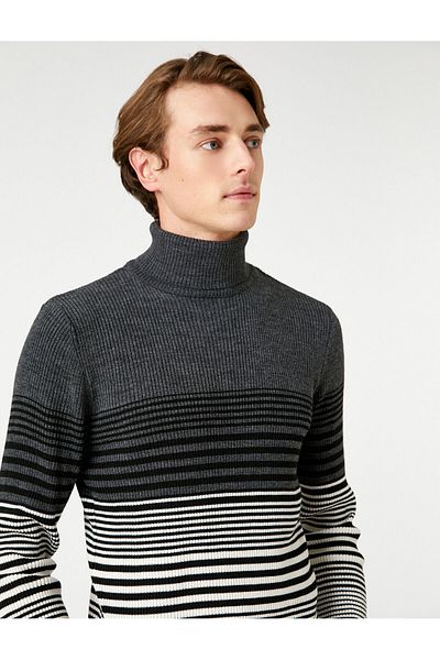 Koton Basic-Strickpullover, Rollkragenpullover, Farbblock, schmale Passform