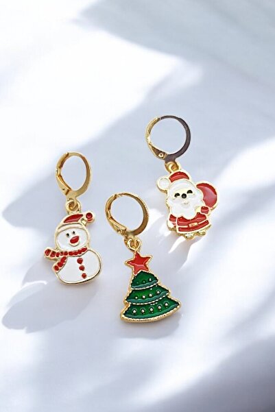 PETEK AKSESUAR Set of 3 New Year Christmas Themed Earrings