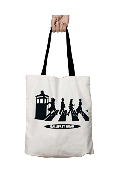ART HEDİYE حقيبة كتف مدرسية قابلة للغسل من The Beatles Gallifrey Road بمقبض أسود