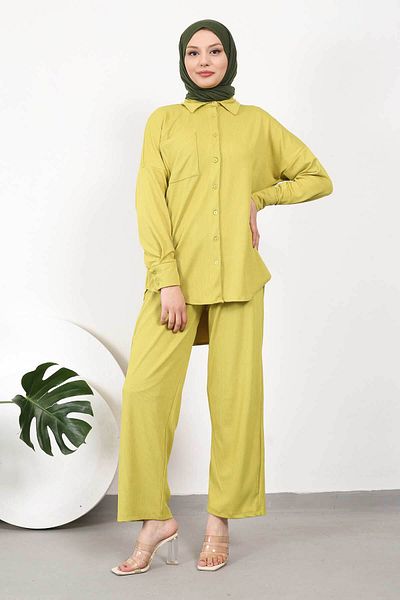 İmajButik Oil Green Single Pocket Tunic Trousers Set