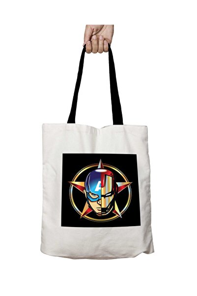 ART HEDİYE حقيبة كتف مدرسية قابلة للغسل من كابتن أمريكا آيرون مان بمقبض أسود