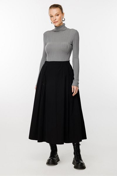 Ghisa Black Elastic Waist Skirt