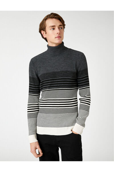 Koton Basic Knitwear Sweater Turtleneck Color Block Slim Fit