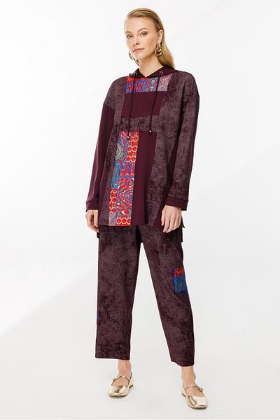 Ghisa Plum Patterned Hooded Set