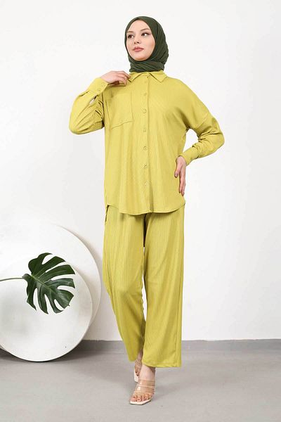 İmajButik Oil Green Single Pocket Tunic Trousers Set