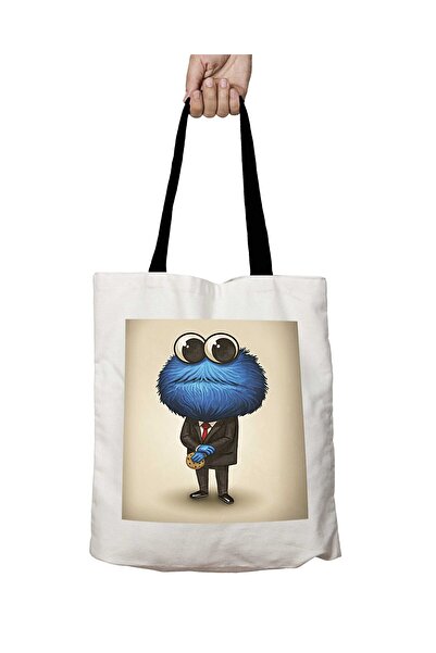 ART HEDİYE حقيبة كتف مدرسية قابلة للغسل بمقبض أسود من Cookie Monster TRT