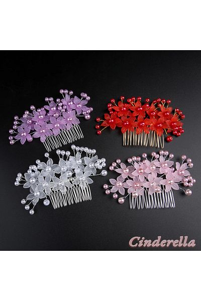 Cinderella Accesoriu de mireasă și nuntă cu model floral cu perle - cataramă violet, mânză de păr cu henna