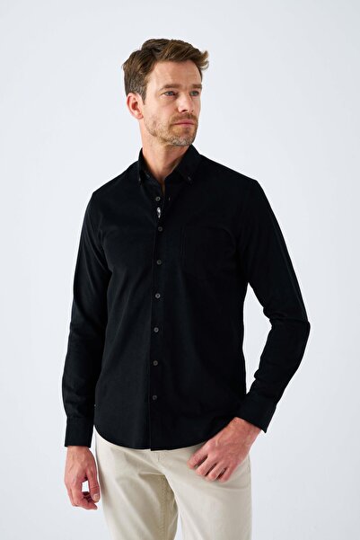 Paşahan Чоловіча сорочка з капюшоном, 100% бавовна, з кишенями та вишивкою з оксамиту