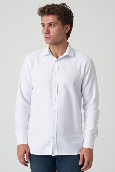 White Stone Braga G2517 Slim Fit Patterned White Shirt