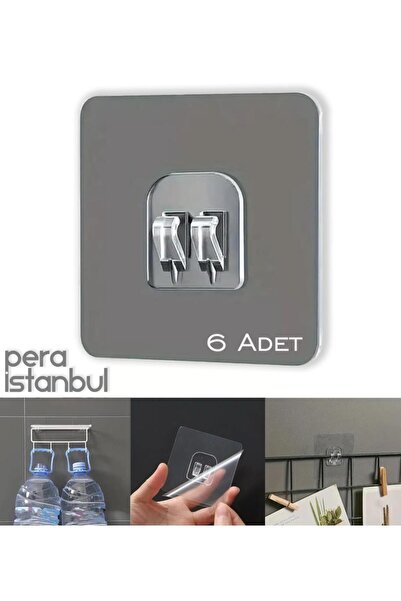 Pera İstanbul 6 Adet Süper Güçlü Şeffaf Çerçeve Askısı Lekesiz Duvar Yapışkan...