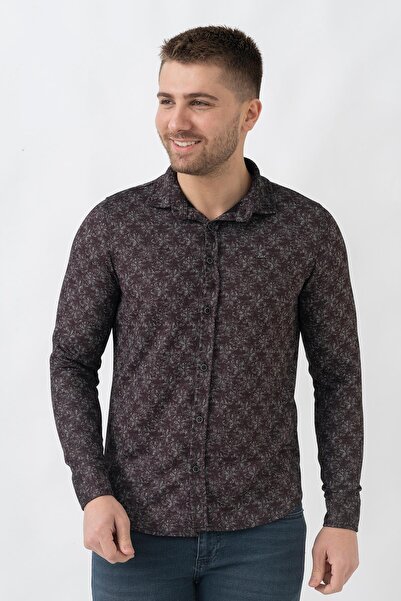 White Stone Marsilya G3003 Slim Fit Likralı Örme Gömlek Bordo