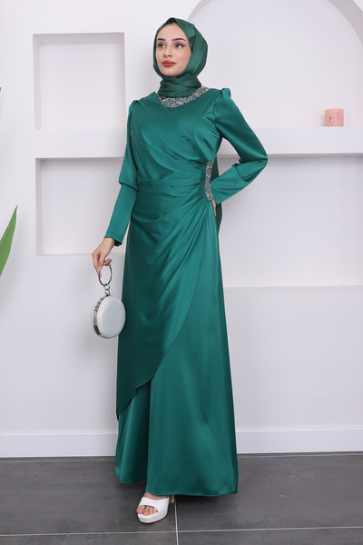 İmajButik Елегантне сукня з атласу з драпіруванням і деталями з емралевого ка...