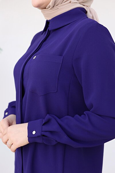 Armine TREND Gömlek Yakalı Gizli Düğmeli Tunik-Morcivert 24kt473