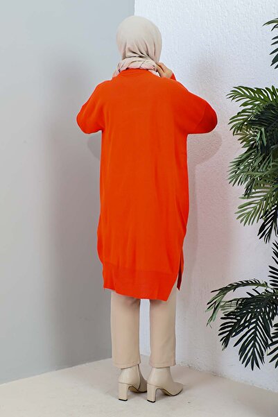 İmajButik Orange Crew Neck Mercerized Loose Knitwear Tunic
