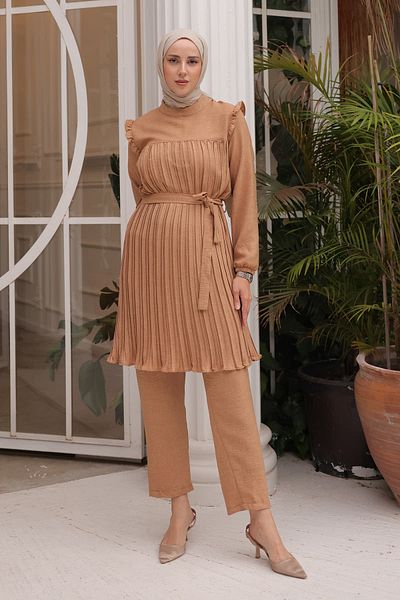 İmajButik طقم تونيك وبنطلون بسكويت مطوي
