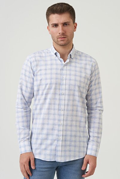 White Stone Cessnock Regular Fit G2004 Cotton Linen Shirt Blue